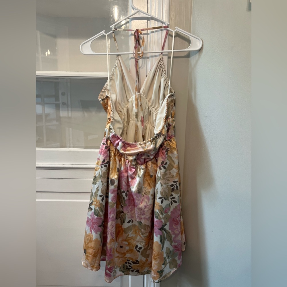 Showpo Floral Halter Mini Dress in Pink and Gold - Picture 5 of 7